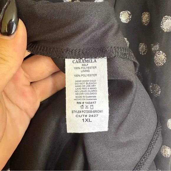 NWT Meritt Black Metallic Polka Dot Blouse 1x - Picture 5 of 7